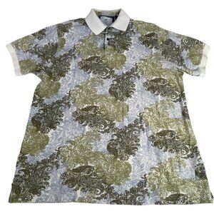 Caribbean Joe Men's Polo Shirt XL Green Blue White Paisley 100% Cotton Beach